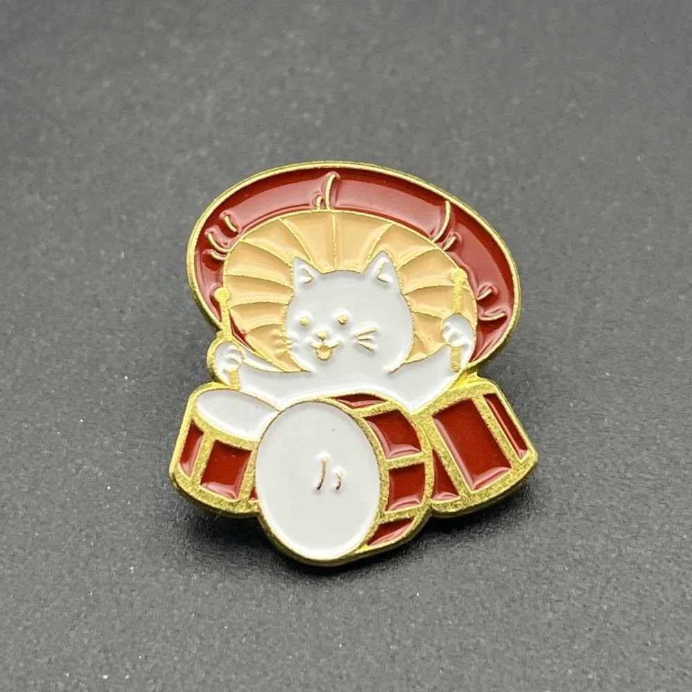 Cute Mushroom Cat Playing Drums‎ Instrument Lapel Hat Pin